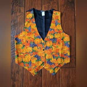 Vintage 80s Saddle River pumpkins and black cats vest Halloween size M